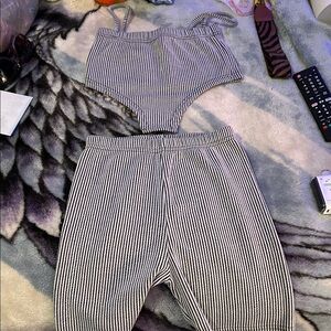 PrettyLittleThing Black & White Striped Ribbed Two-Piece Set
